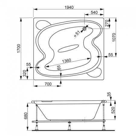 Акриловая ванна Vagnerplast Helios (194x170) VPBA197HEL2X-04